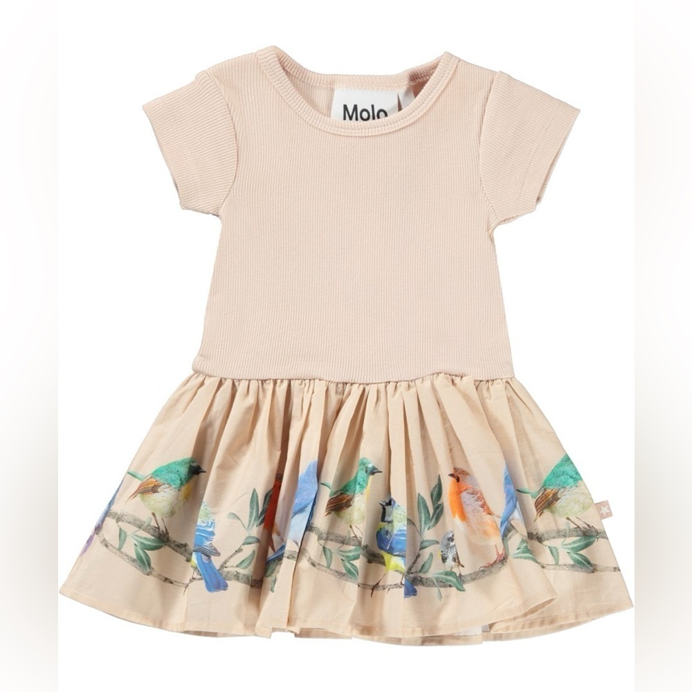 MOLO birds dress ribbed blush cotton toddler girl on a twig Carin short sleeve